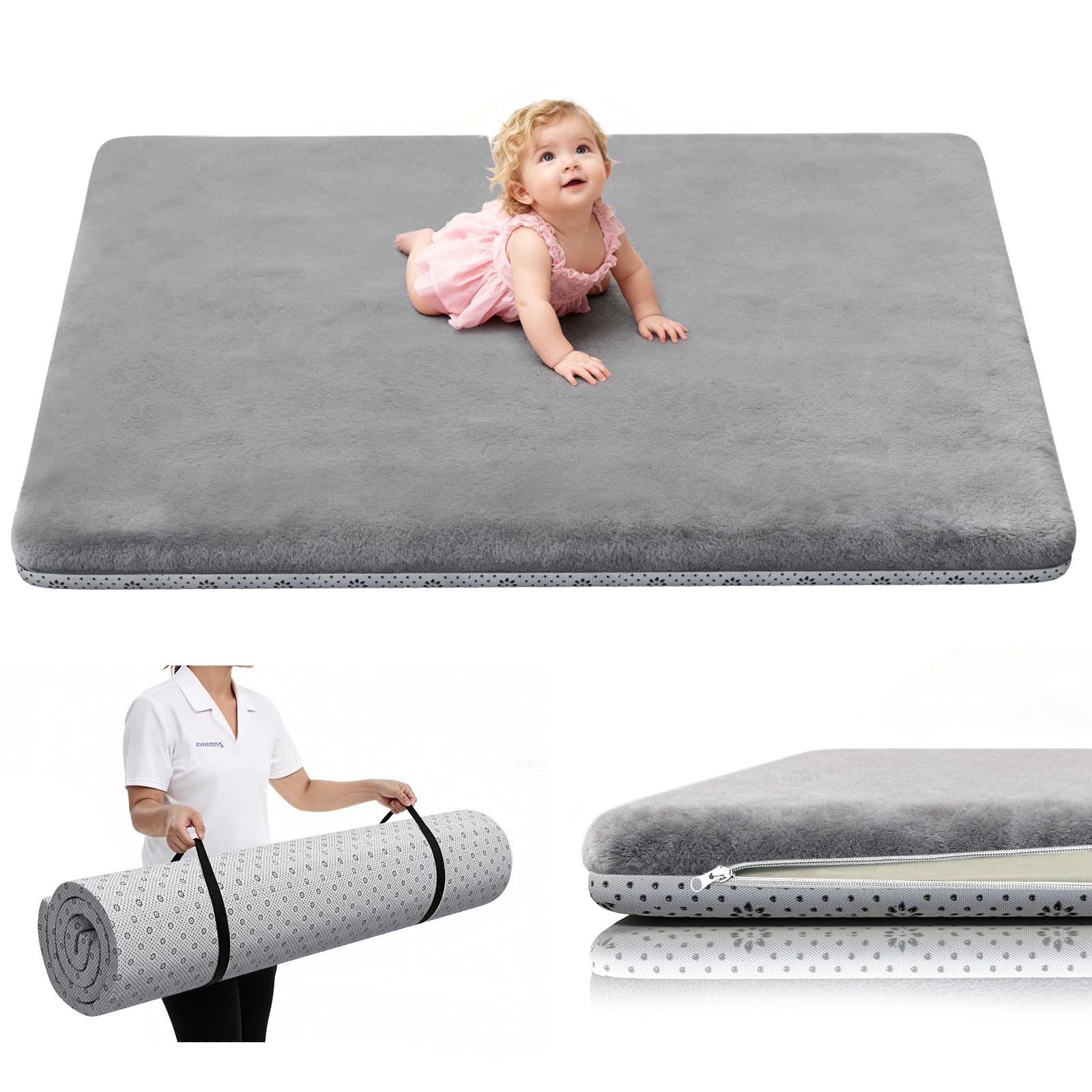 Yozoia Baby Play Mat 71 x 59, Thick Baby Play Mat for Floor, Ultra Soft Playpen Mat, Machine Washable Tummy Time Foam, Non-Slip Bottom Helps Cushion,
