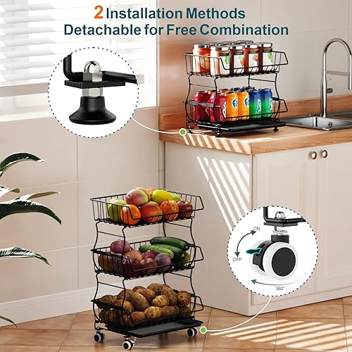 Miniatura 5 de iSPECLE Almacenamiento de frutas y verduras, cesta de 5 niveles para verduras, añade espacio adicional, gran capacidad, soporte para cesta de