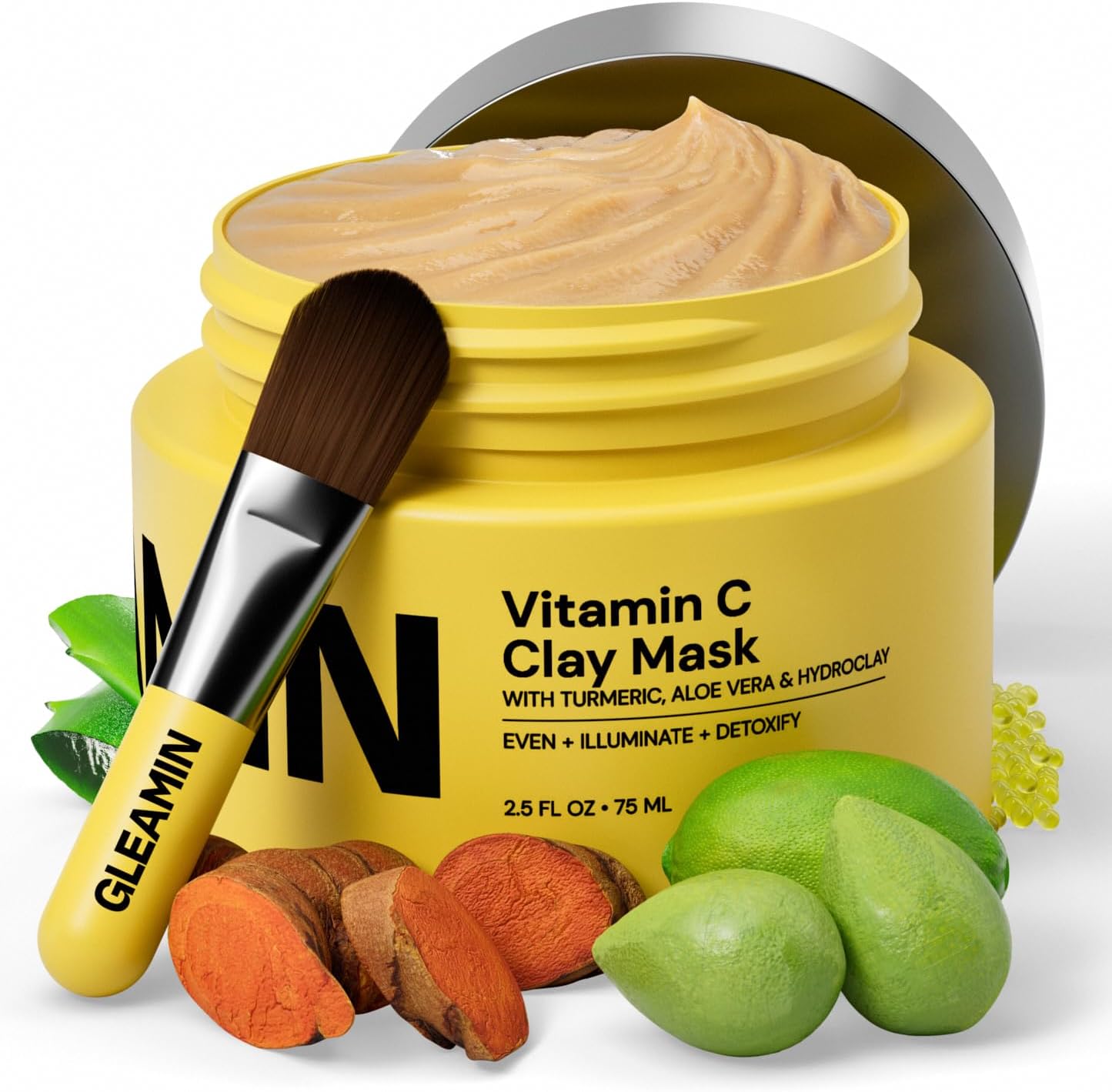 Gleamin Vitamin C Clay Mask 10Minutes for Dark Spots, Turmeric Face