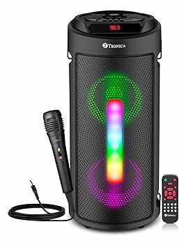 TRONICA Cyclone 4 Bluetooth Party Speaker 40W with Double Woofer, RGB Lights, Wired Mic, Digital Display, 1800mAh Battery, Auto TWS, USB, SD Card, FM Radio & Remote Control (Black)