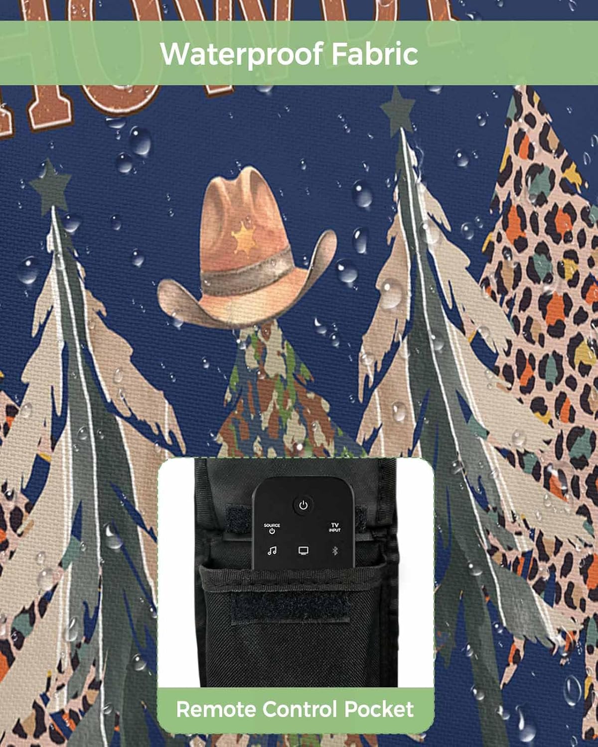 Christmas Cowboy Blue Outdoor TV Cover 70"-75" - 600D Waterproof TV Cover Weatherproof TV Screen Protector Dustproof Western Winter Xmas Leopard Tree TV Display Protector for Outside Flat Screen TV