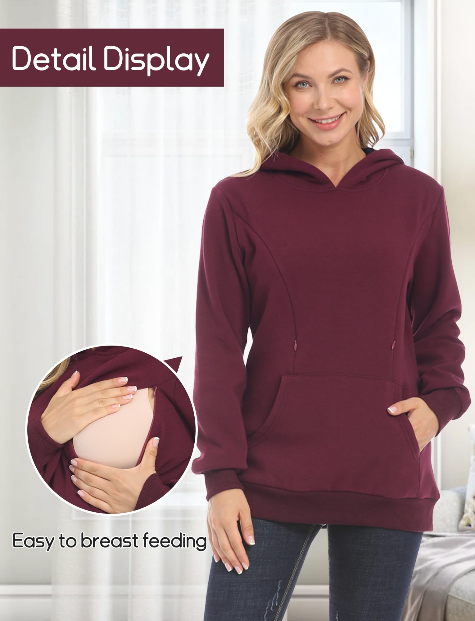 Happy Cherry Sweat Allaitement Femme Enceinte Pull Grossesse à Capuche Haut Automne Hiver