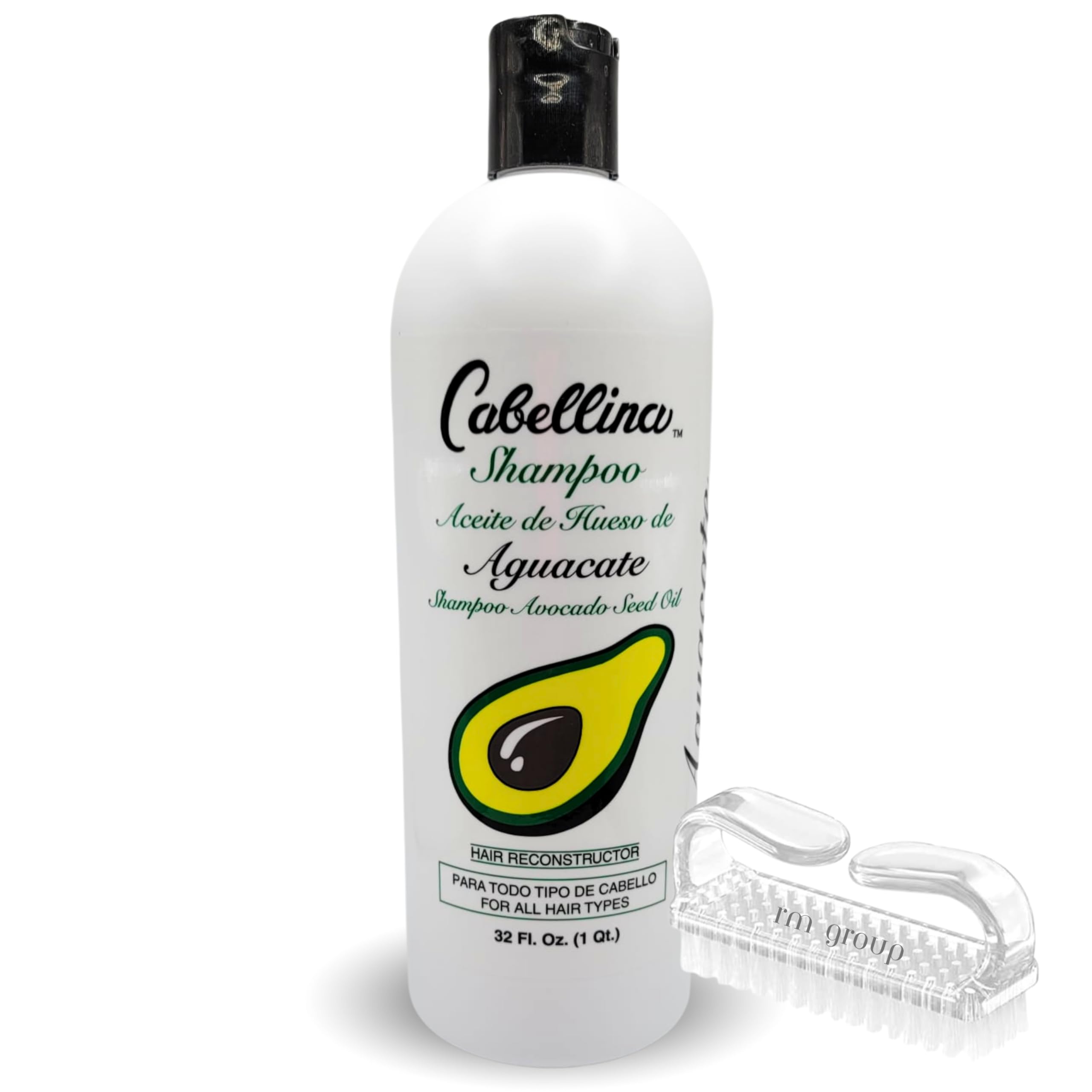 Cabellina Reconstructor Shampoo with Proteins, Keratin Amino Acids & Natural Oils. Includes Root Brush - 32 fl oz (1, AGUACATE)