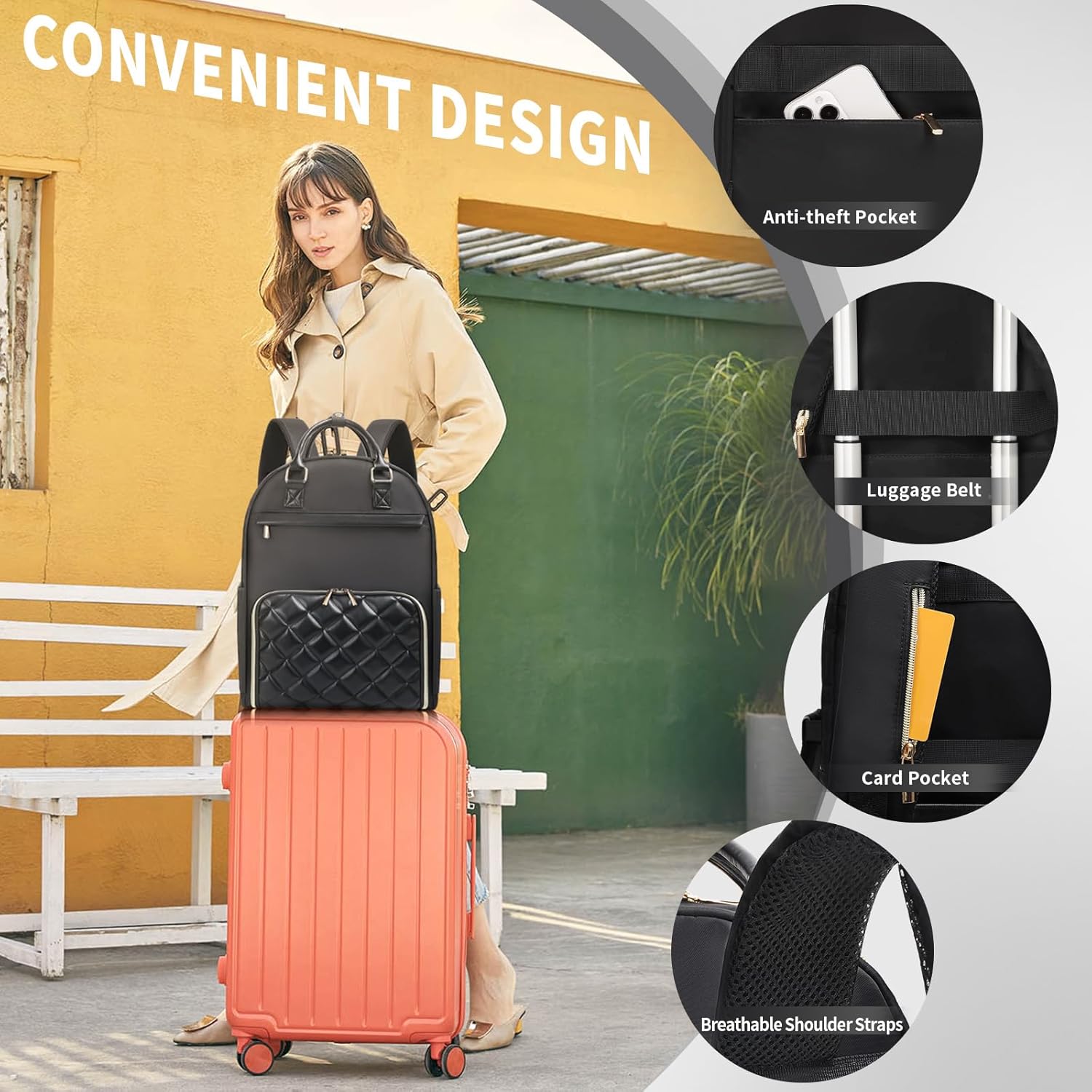 Jetviivid Lunch Backpack, 15.6 Inch Laptop Backpack with Insulated Cooler Lunch box, Womens Work Backpack for Business Teacher Nurse Travel Commuter College Daily, Black