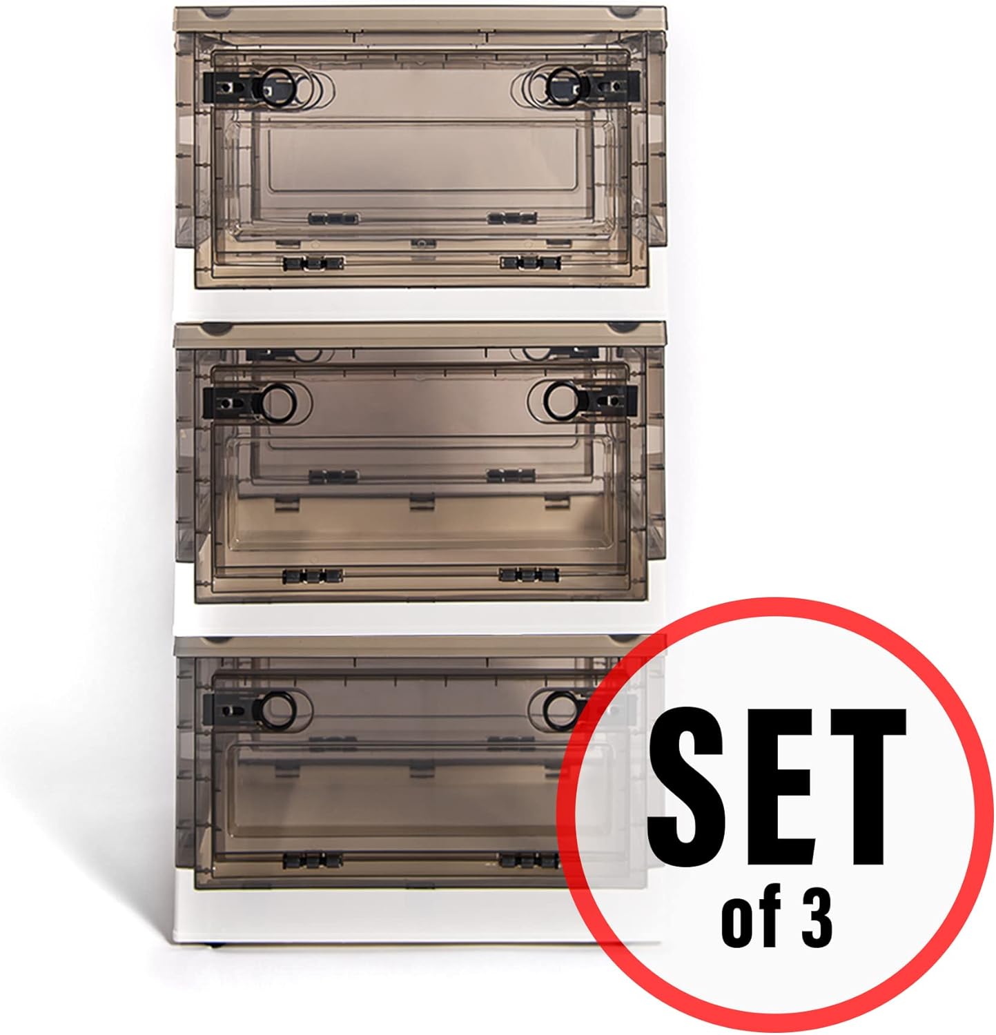 3 packs Storage Bins Side Opening, Stackable Lid Collapsible, Foldable, Easy Tidy Up with Storage Box, Ideal for Home & Office Organization Storage Cube (Small, White) - Best Home Fashion