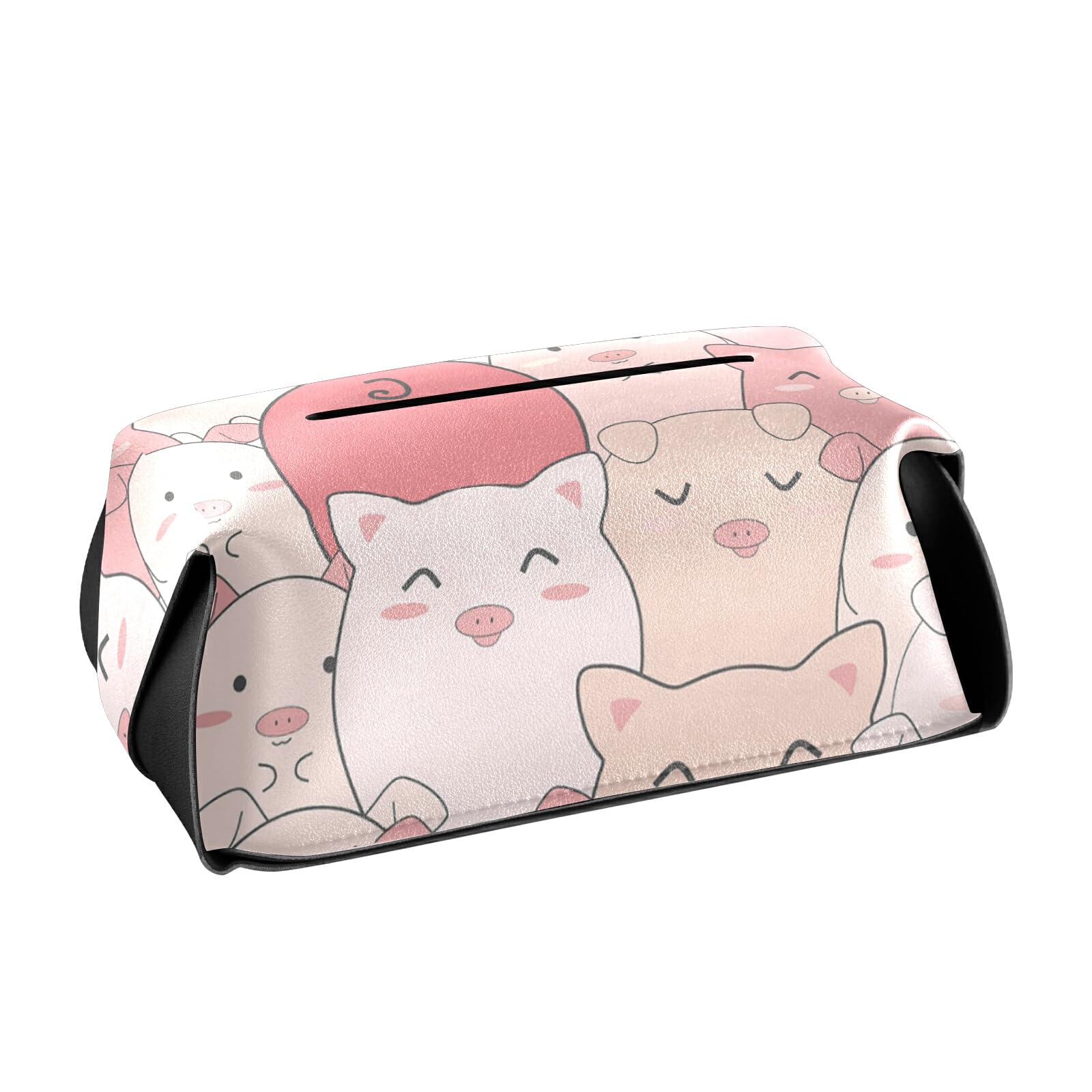 Cute Pink Pig Heads Piglets Piggy Tail Seamless Texture Rectangle Tissue Box Cover, Leather Tissue Box Holder for Bathroom, Office, Night Stands and Vanity Tissues Box 9.4x5.1x3.6 in