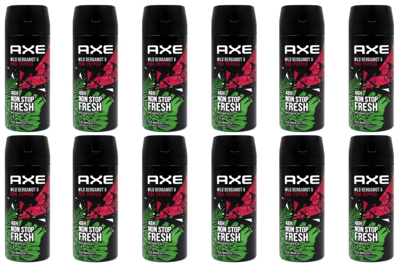 12x AXE Bodyspray Wild Bergamot & Pink Pepper Deodorant 48H Non Stop Fresh 48H Fresh Deodorant Body Spray, ohne Aluminiumsalze Schutz gegen starkes Schwitzen und Körpergeruch 150ml (12er Pack)