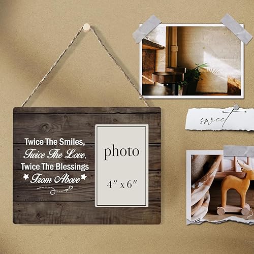 Miniatura 4 de Regalos para gemelos para bebés, regalos de gemelos para mamá, marco de fotos de gemelos Twice the Smiles Twice the Love Marco de fotos de madera