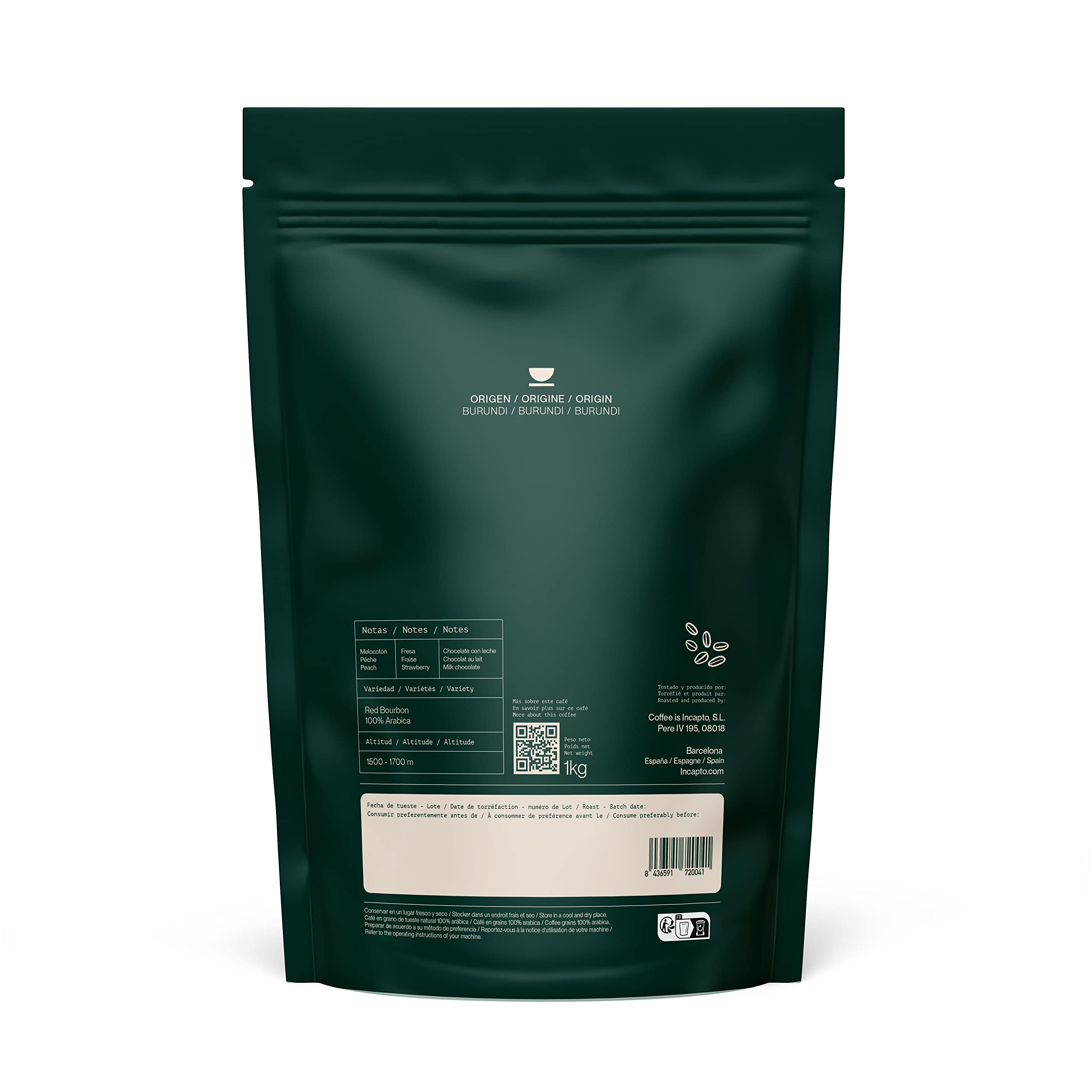 Incapto Caffè in Grani Naturale - Caffè di Specialità | Caffè Burundi Grani | Caffè in Grani Arabica 100% | +80 punti SCA | Tostatura Naturale e Artigianale | Caffè Grani Naturale | Pacco da 1000 gr