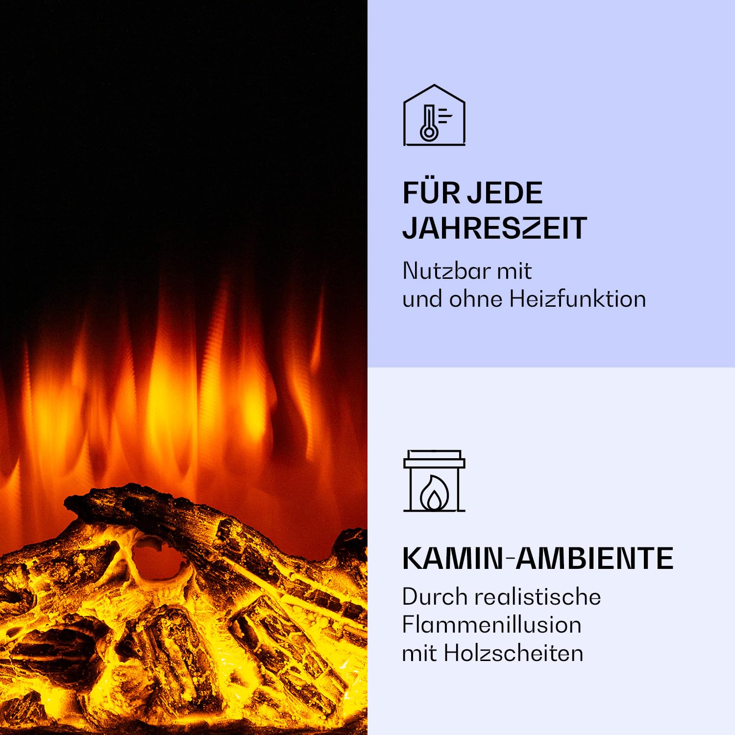 Klarstein Elektrokamin, Elektro Heizungen für Wohnzimmer & Innenräume, Elektrischer Kamin mit LED Flammen, Kamin zur Wandmontage, Heizlüfter mit Timer, Einstellbarer Thermostat, Heizung 2000 W