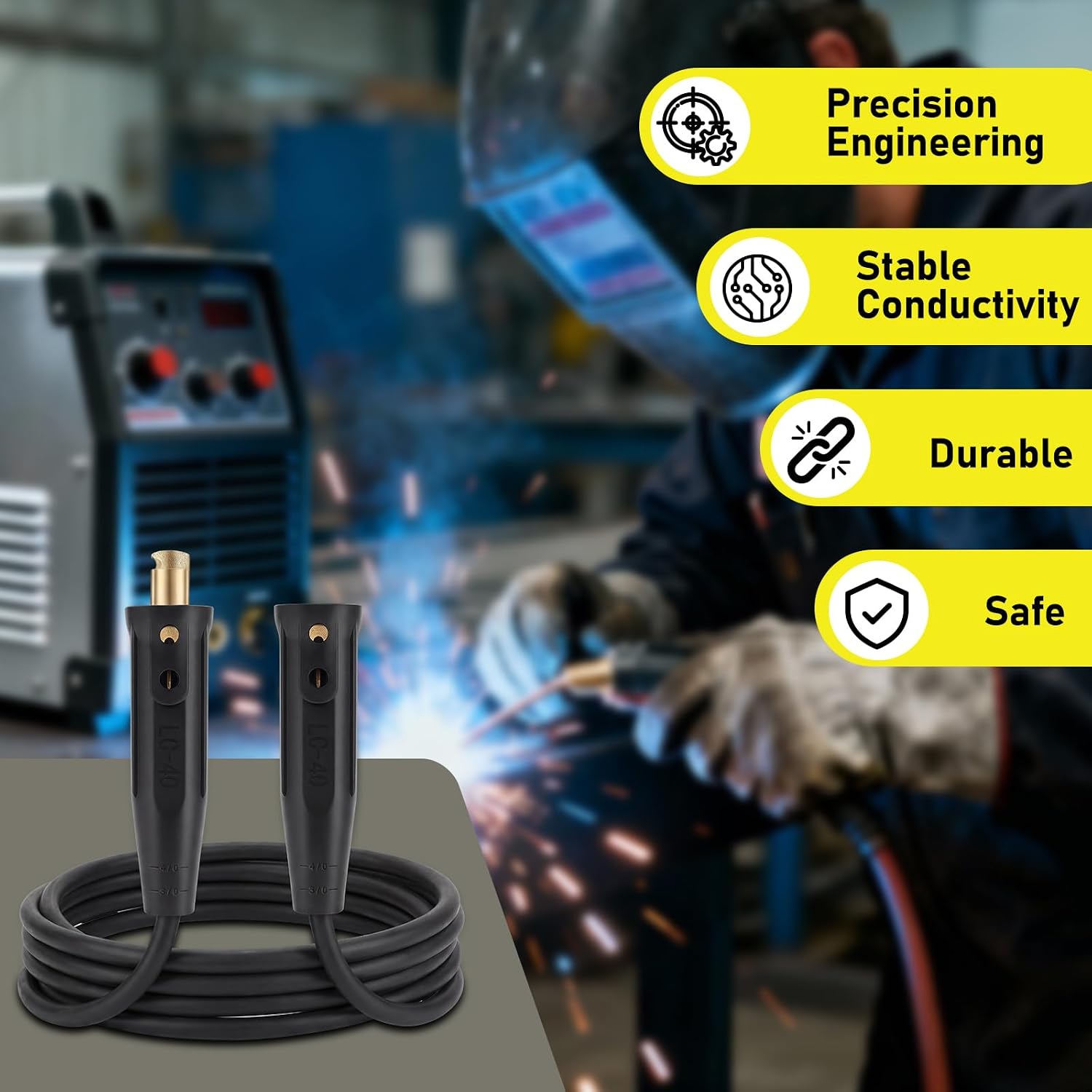 3 Pack Lc40 Welding Lead Connector Set, 350 Amp Heavy Duty Welding Cable Connectors, Male Female Cam Lock Connector for 1/0 & 2/0 Cable, Fast Connect Weldings Machine Lead Plug