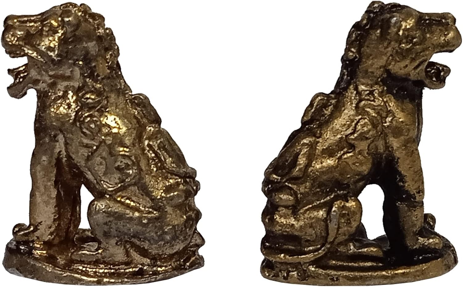 Purpledip Metal Miniature Statue Chinese Guardian Lion Dog Pair: Collectible Set of 2 Figurines (11235G)