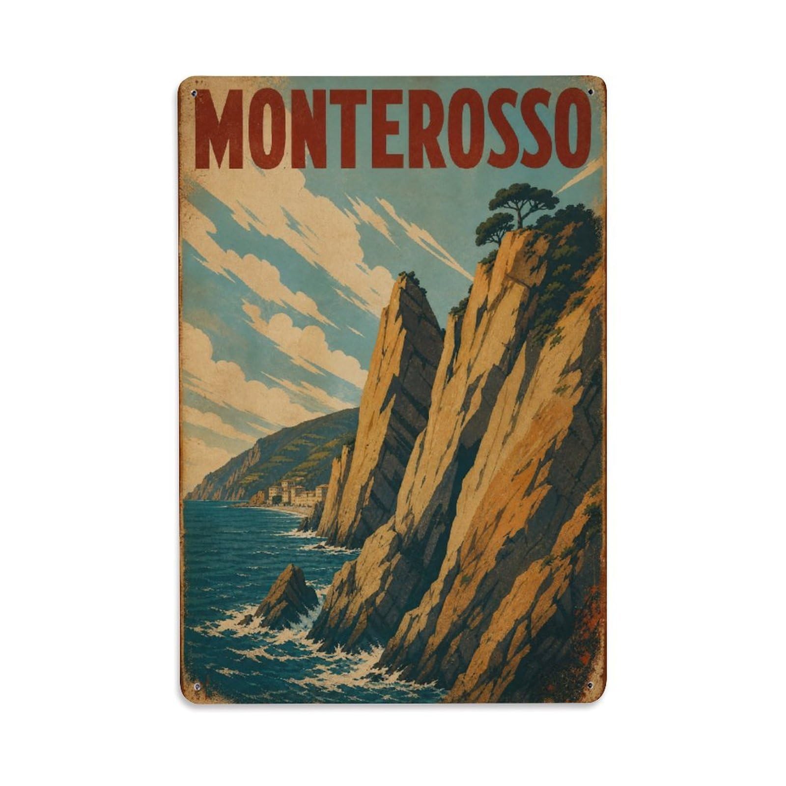 Huiyhb 8X12inch(20X30cm) Vintage Travel Monterosso Cliffs Coastal Rock Formation Italy Metal Tin Sign