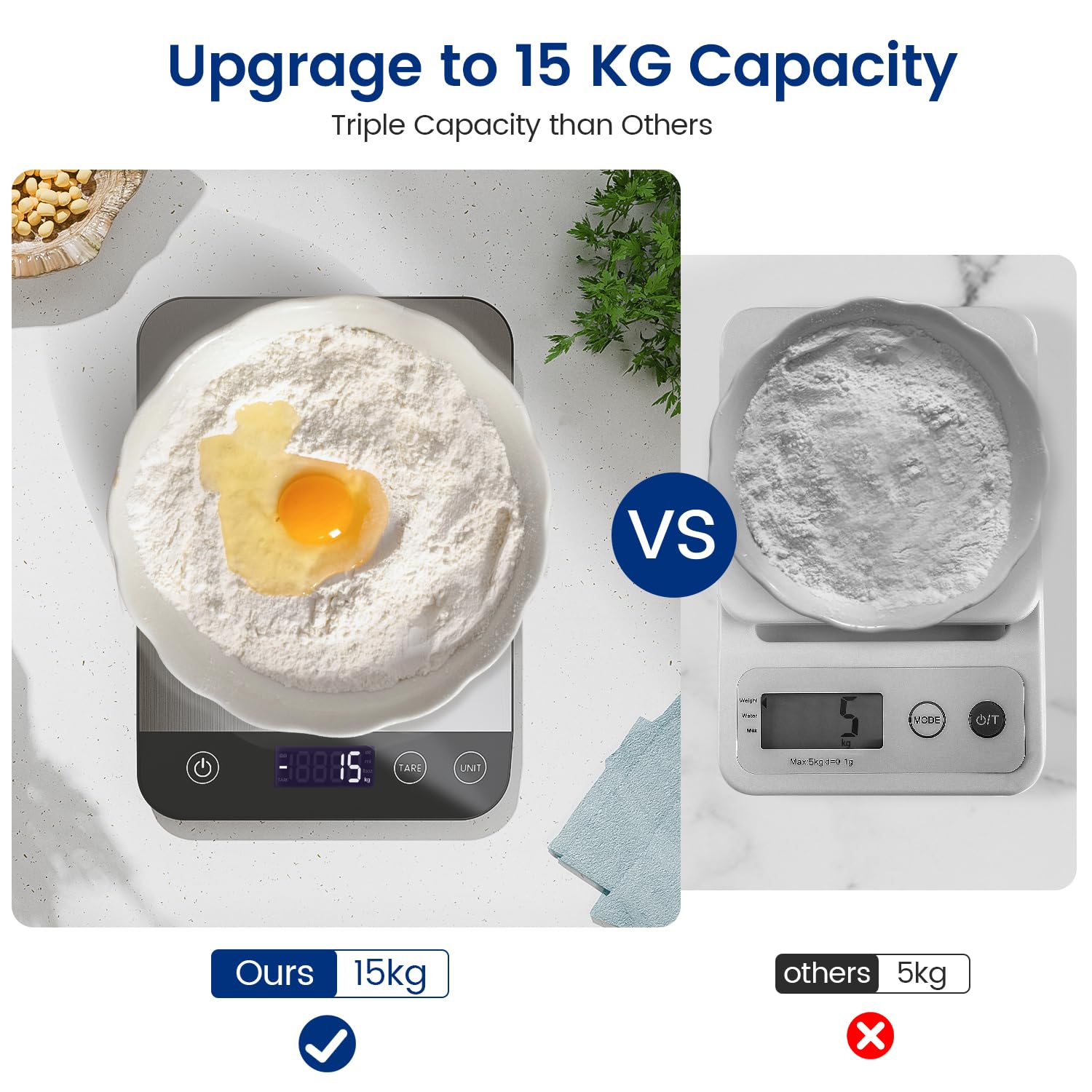 【Ricaricabile & 15KG】 Bilancia Cucina Digitale, USB C Elettronica Bilancia da Cucina,Alta Precisione 1g/0.1oz Bilancia Alimenti, Professionale con Funzione Tare, Batterie Incluse