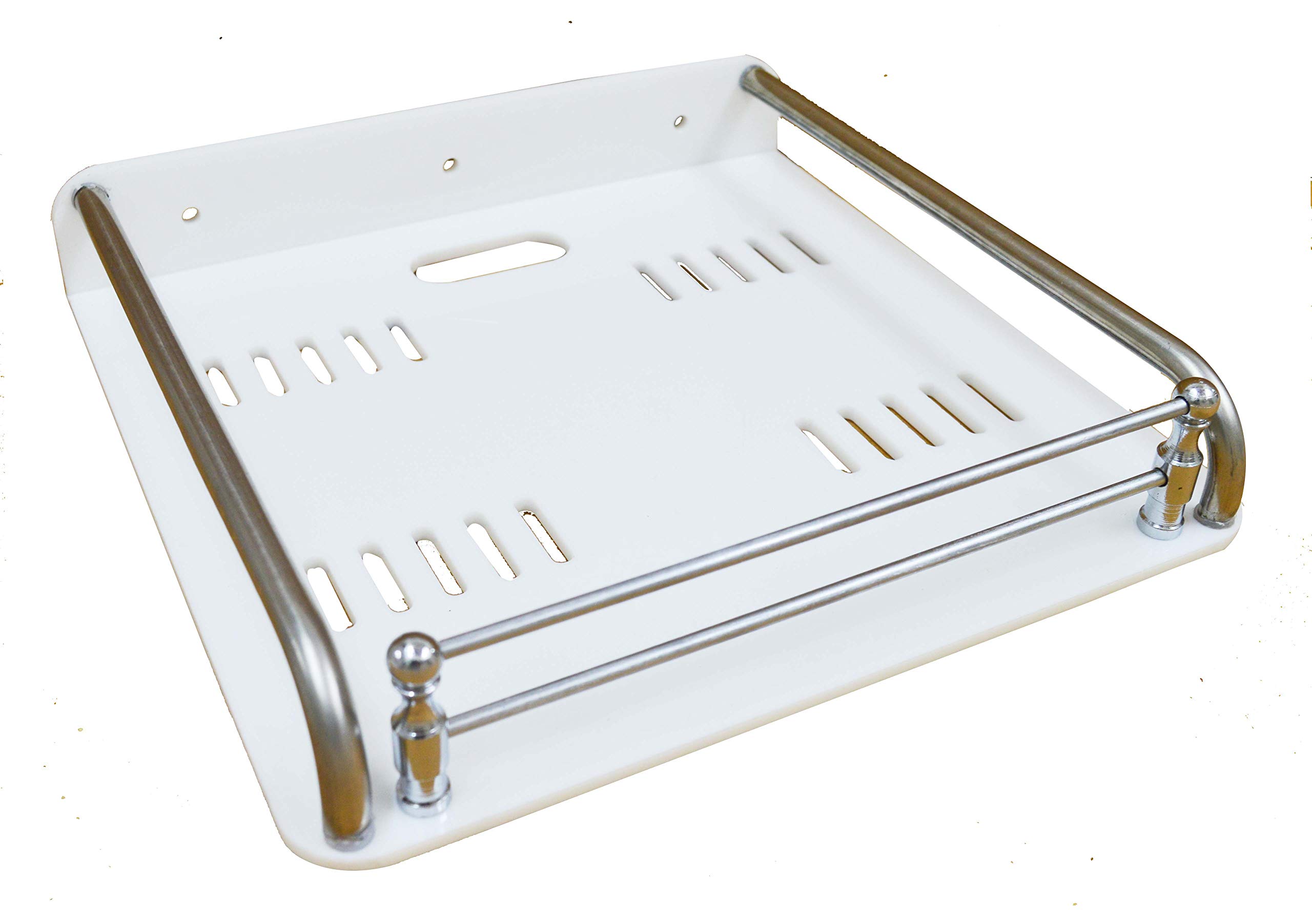 Stone Multipurpose Shelf Acrylic & Stainless Steel Railing Kitchen Wall Shelf Stand WiFi Router Telephone Square Storage Rack (Tv Setup Box Stand,White)