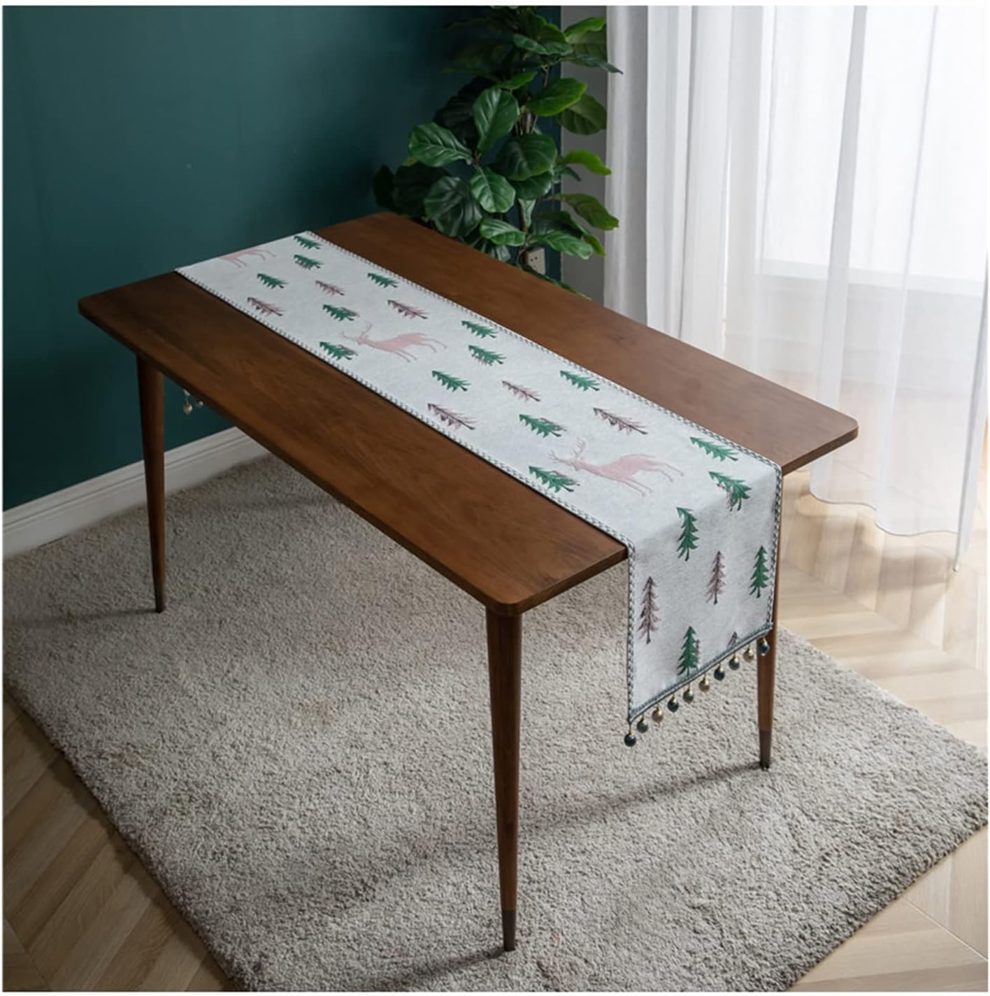 HTian クリスマステーブルランナー、タッセル、ホリデーパーティーキッチンダイニングテーブルの家の装飾、13x70inのためのクリ