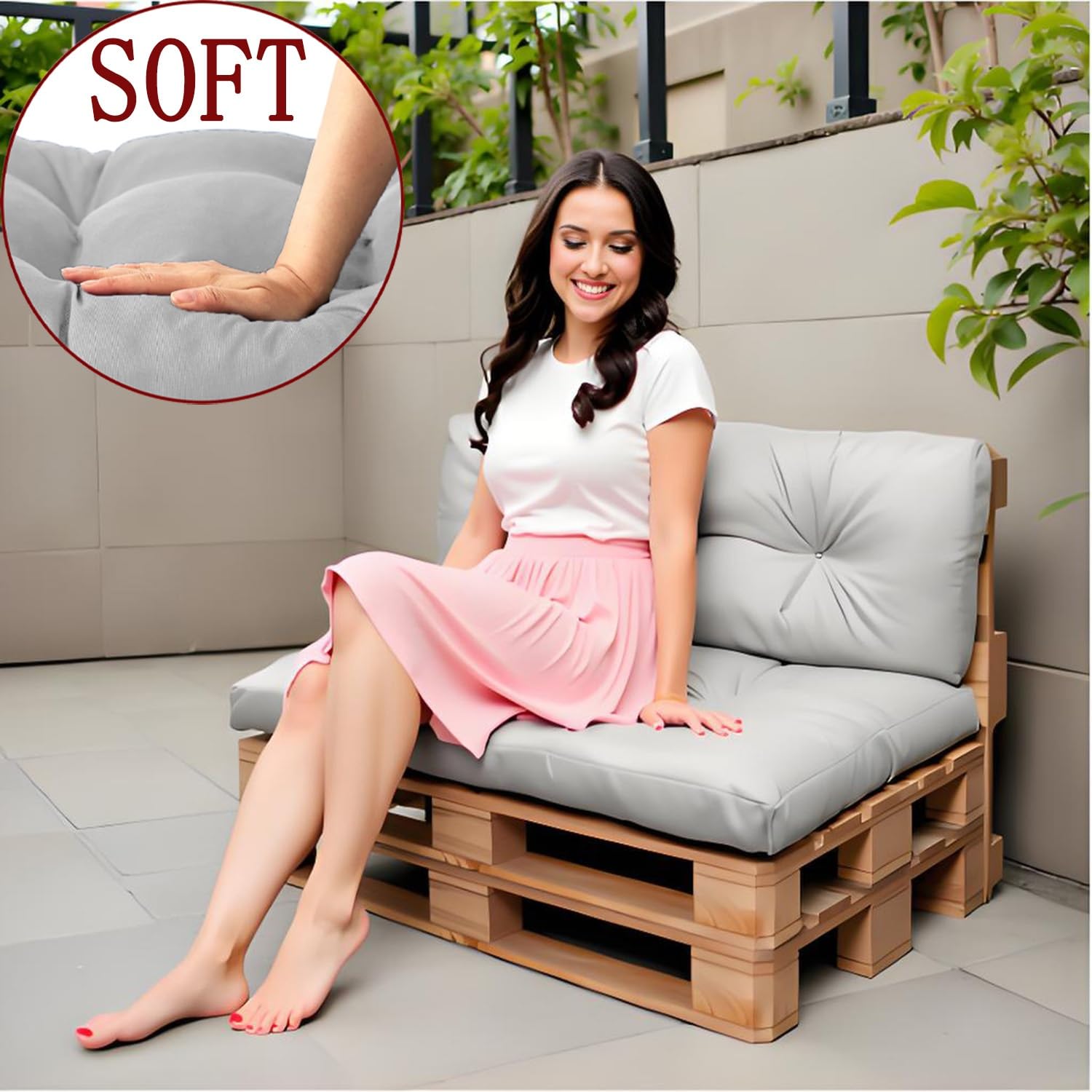 Cojines Palets 120×80 120×60 80×60 100×60 Exterior 2-Piezas Cojín de Palé Impermeables Cojines for Sofas de palets Asiento, Respaldo de Jardín y Terraza(Negro,80x80+80x40cm)