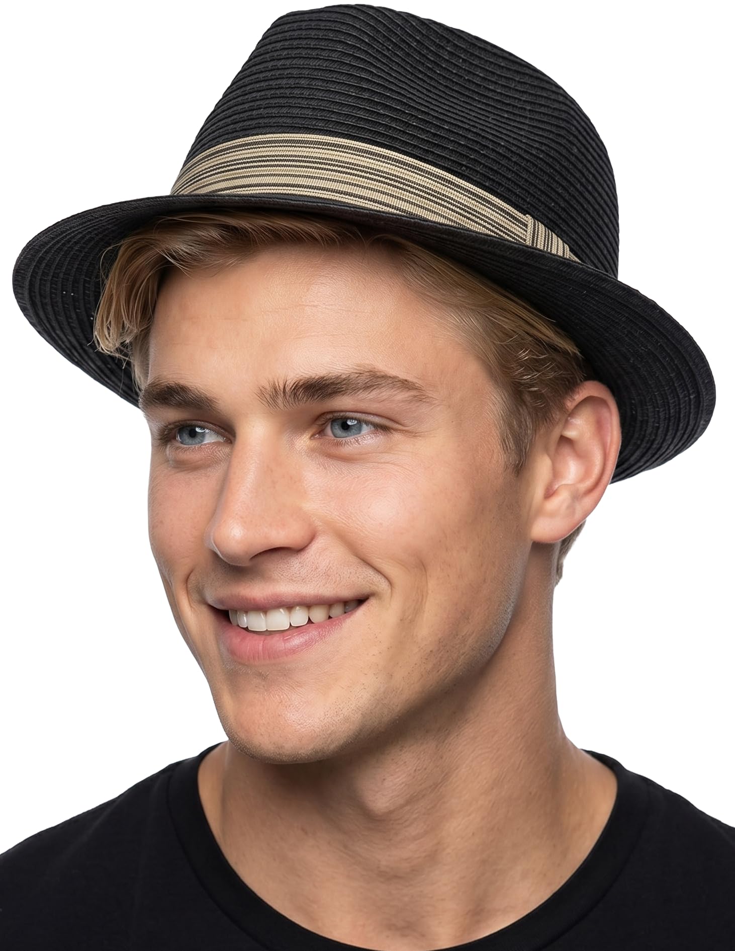 Funky Junque Packable Straw Fedora, Mens Panama Trilby Hat