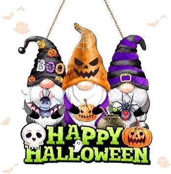 Huwena Halloween Wooden Door Sign Happy Halloween Gnomes