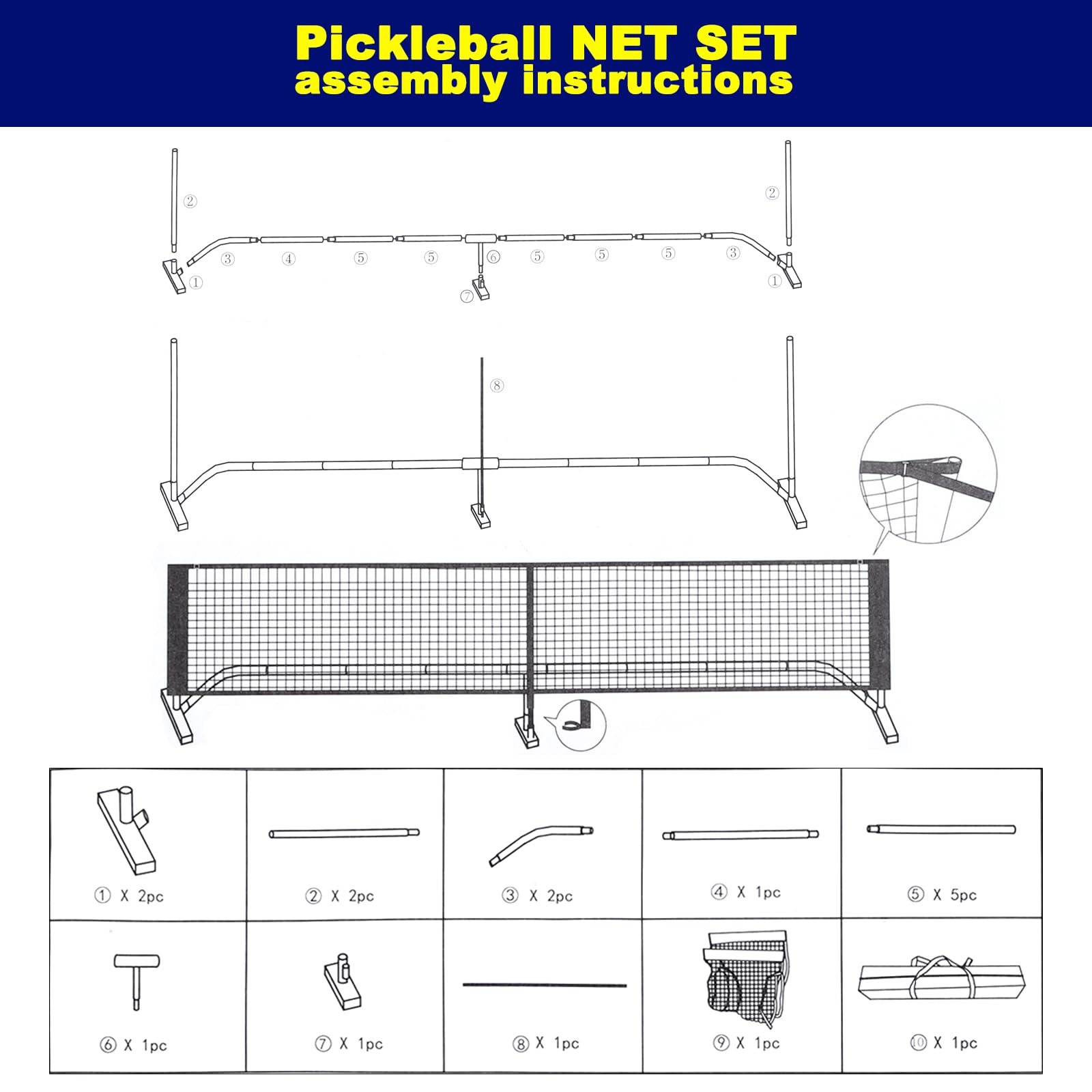 PATIKIL Pickleball Rete Set 22FT Regolamento Dimensioni Portatile Rete sistemi con 4 Pickleball, 4 Pagaie & Borsa Trasporto per Vialetto Cortile Interno Esterno, Nero