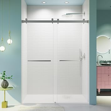 56-60 in. W x 76 in. H Frameless Shower Door with Explosion Proof Film, 3/8 inches 10mm Thick SGCC Tempered Glass, Double, Chrome
