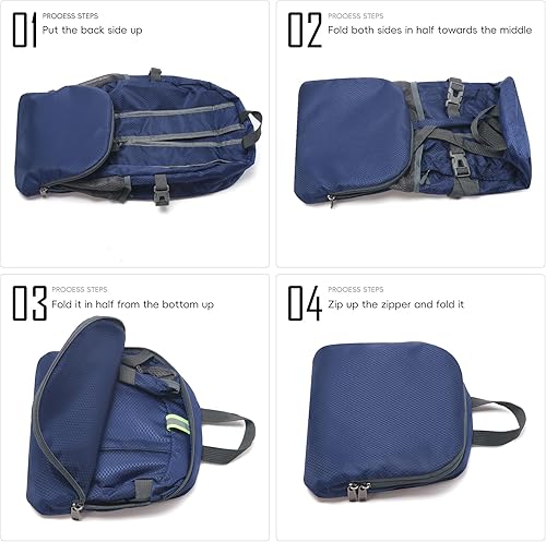 Miniatura 7 de Yaopeing Mochila ligera, plegable de 25 litros, resistente al agua, bolsa de hombro de viaje al aire libre para mujeres y hombres, azul