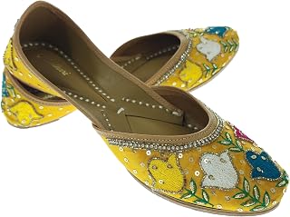 Fulkari Women Harebell Yellow Multicolor Genuine Soft Leather Embroidered Jutis | Bite and Pinch Free Jutti | Punjabi Form... Price In India