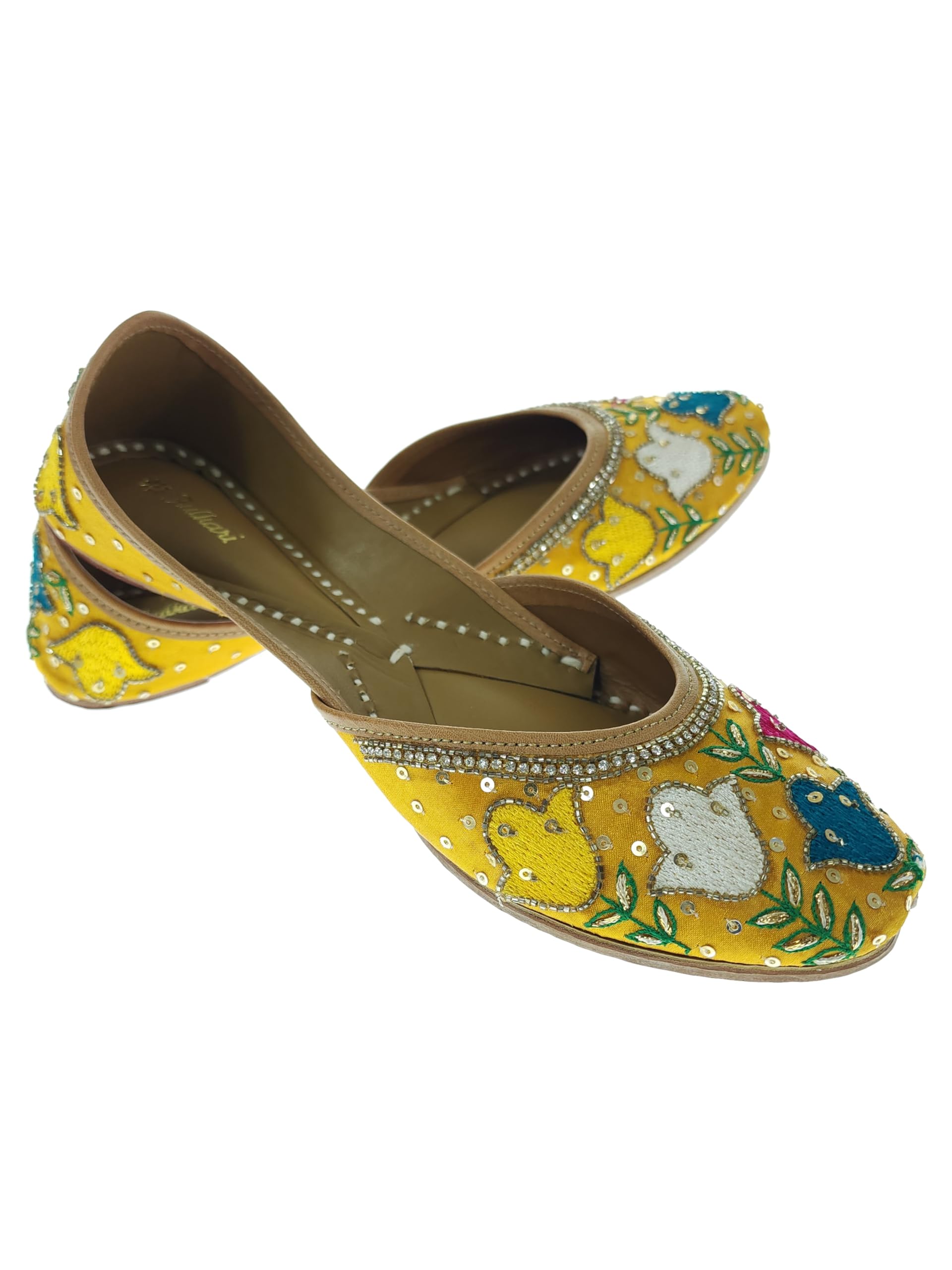 fulkari Women Harebell Yellow Multicolor Genuine Soft Leather Embroidered Jutis | Bite and Pinch Free Jutti | Punjabi Formal Juttis | Girl's Wedding Flat Ladies Mojari | Formal Ethnic Juti |-picture-18