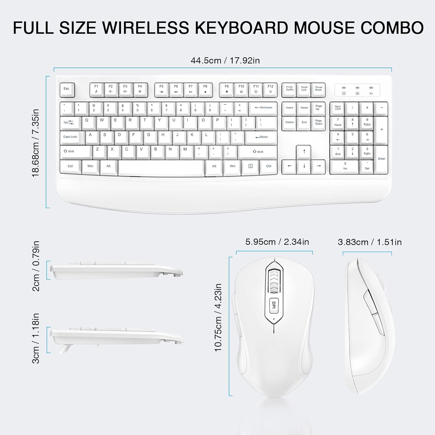 Wireless Keyboard and Mouse Combo, Full-Sized 2.4GHz Wireless Keyboard with Comfortable Palm Rest and Optical Mouse for Windows, Mac OS PC/Desktops/Computer/Laptops (White)