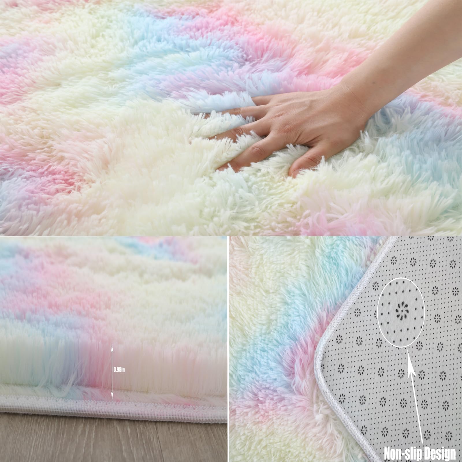 QUINZI Tappeto morbido a pelo lungo moderno tappeti Tappeto del soggiorno Tappeto della camera da letto Tappeto per la camera dei bambini Tappeto antiscivolo (iridescente, 160 x 230 cm)