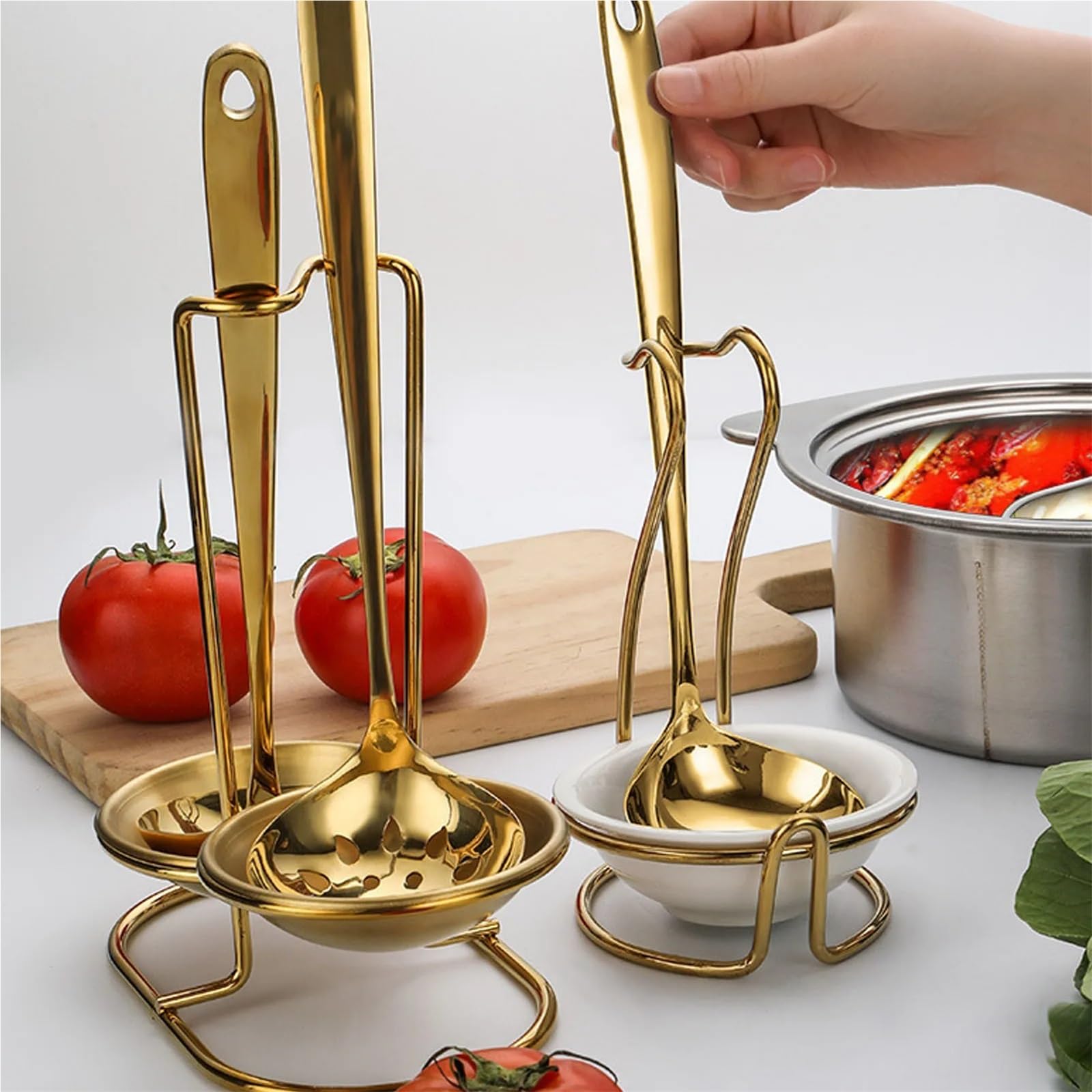 2 stücke Vertikale Suppe Schöpfen Halter Löffel Rest Edelstahl Einfach Zugang Kochen Utensilien Stehen for Küche Kochgeschirr Hot Pot für Kochlöffel, Schöpfkellen