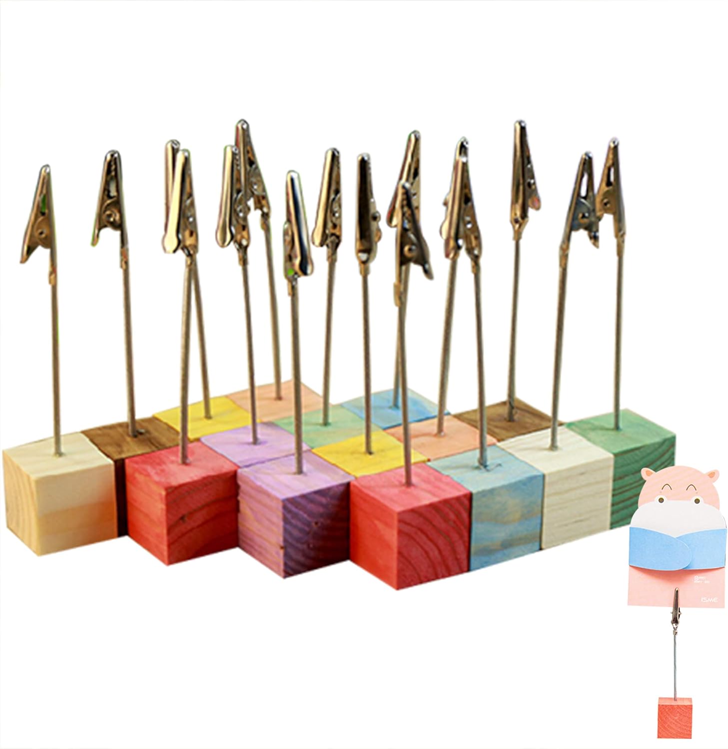 木製 写真 メモ クリップ メモスタンド フォトカード ホルダー クリップ メモスタンド カードホルダー おしゃれ カラフル 16個セット 状差し メモホルダー 文房具 オフィス用品 Amazon