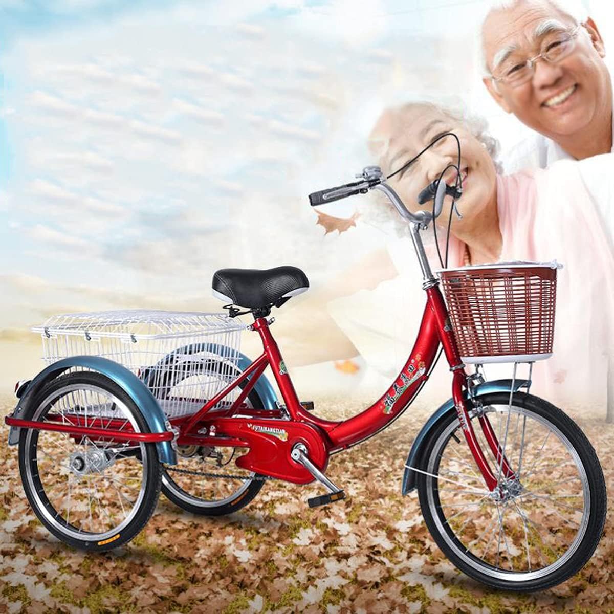 Three Wheel Bike Outdoor Comfort Trike Adult Semi Recumbent Tricycle Carbon Steel Frame with Cargo Basket for Adults Women Men Exercise Shopping Cycling Pedalling