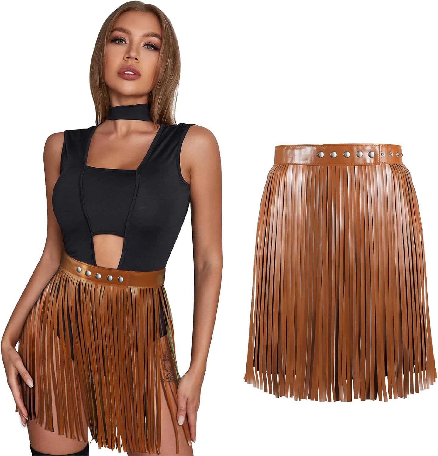 Women Leather Tassel Waist Belt Fringe Dress Belt Space Cowgirl Punk