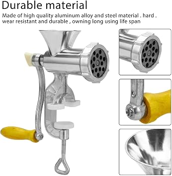 Manual Meat Grinder Wooden Handle Meat Grinder Aluminum Alloy Hand Mincer Sausage Filling Machine for Meat and Vegetable