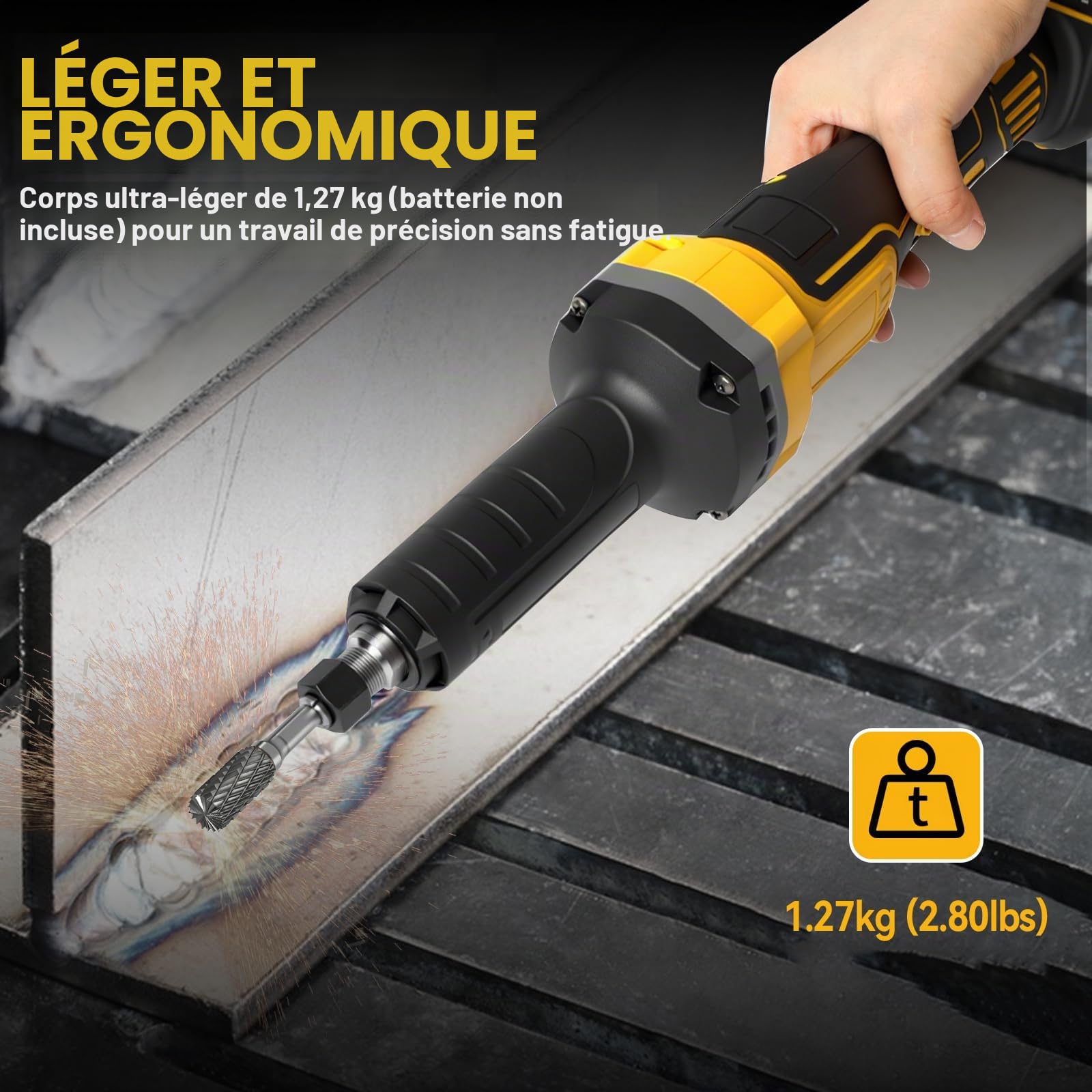 Meuleuse droite à batterie, ponceuse droite professionnelle, 4 vitesses variables pour ponçage, polissage, gravure (sans batterie) (compatible avec DeWalt)