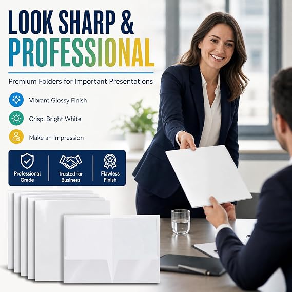 Better Office Products 光沢ラミネートホワイトペーパーフォルダ レターサイズ 25パック ホワイトペーパーポートフォリオ 25枚セット