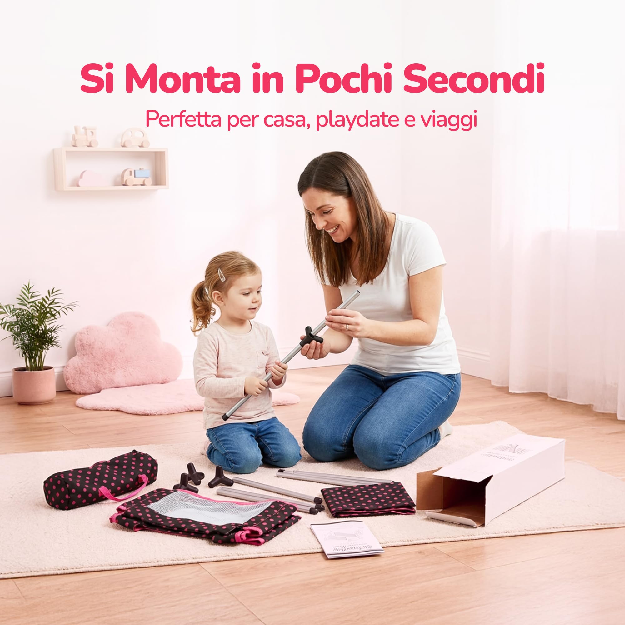Kinderplay Lettino da Viaggio per Bambole – Culla pieghevole con borsa – Per bambole fino a 46 cm – Rete traspirante, tessuto lavabile, piedini antiscivolo – KP0400G