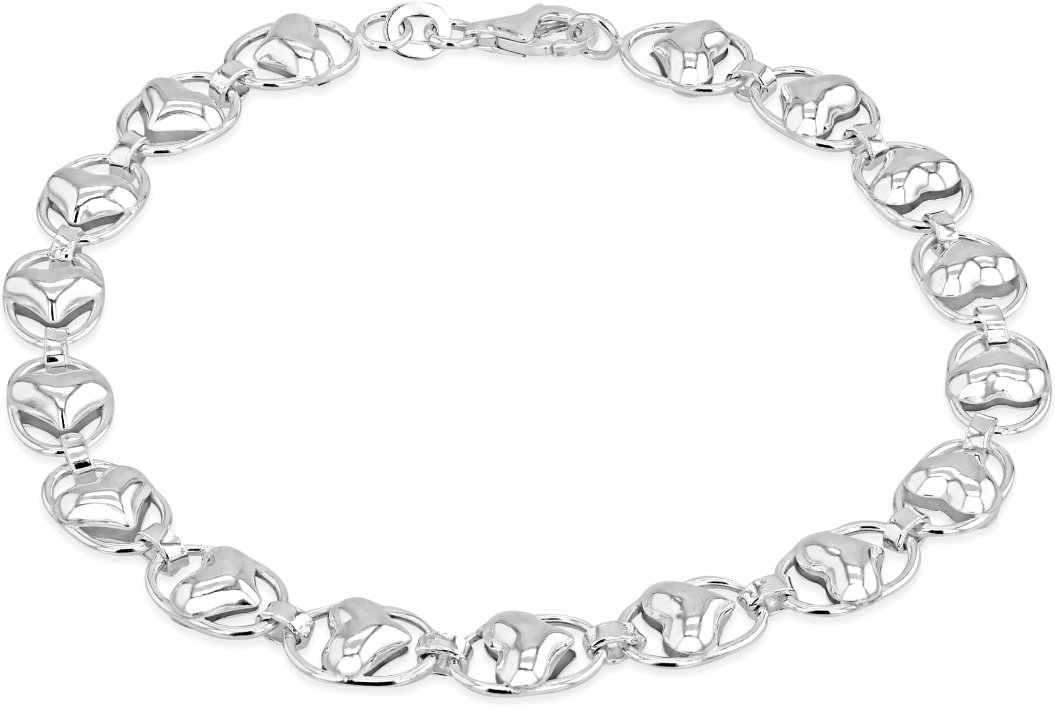 Tuscany Silver Women's Sterling Silver Heart and Oval Link Bracelet of 18cm/7"