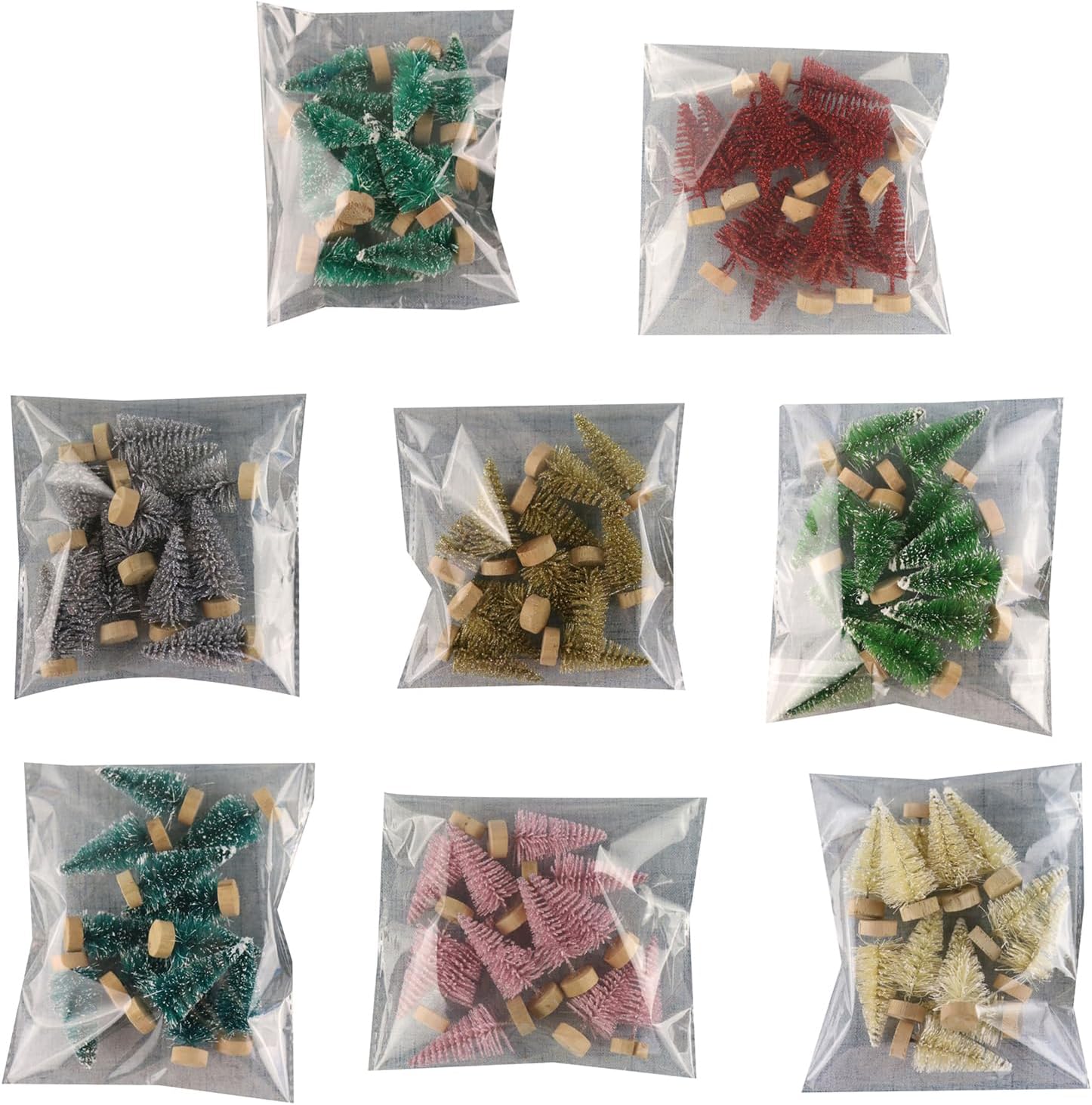 12Pcs 4.5CM Mini Bottle Brush Christmas Trees, Snow Frosted Xmas Decor with Wooden Base for Winter Village, Home Tabletop Party Decor (Off-White)