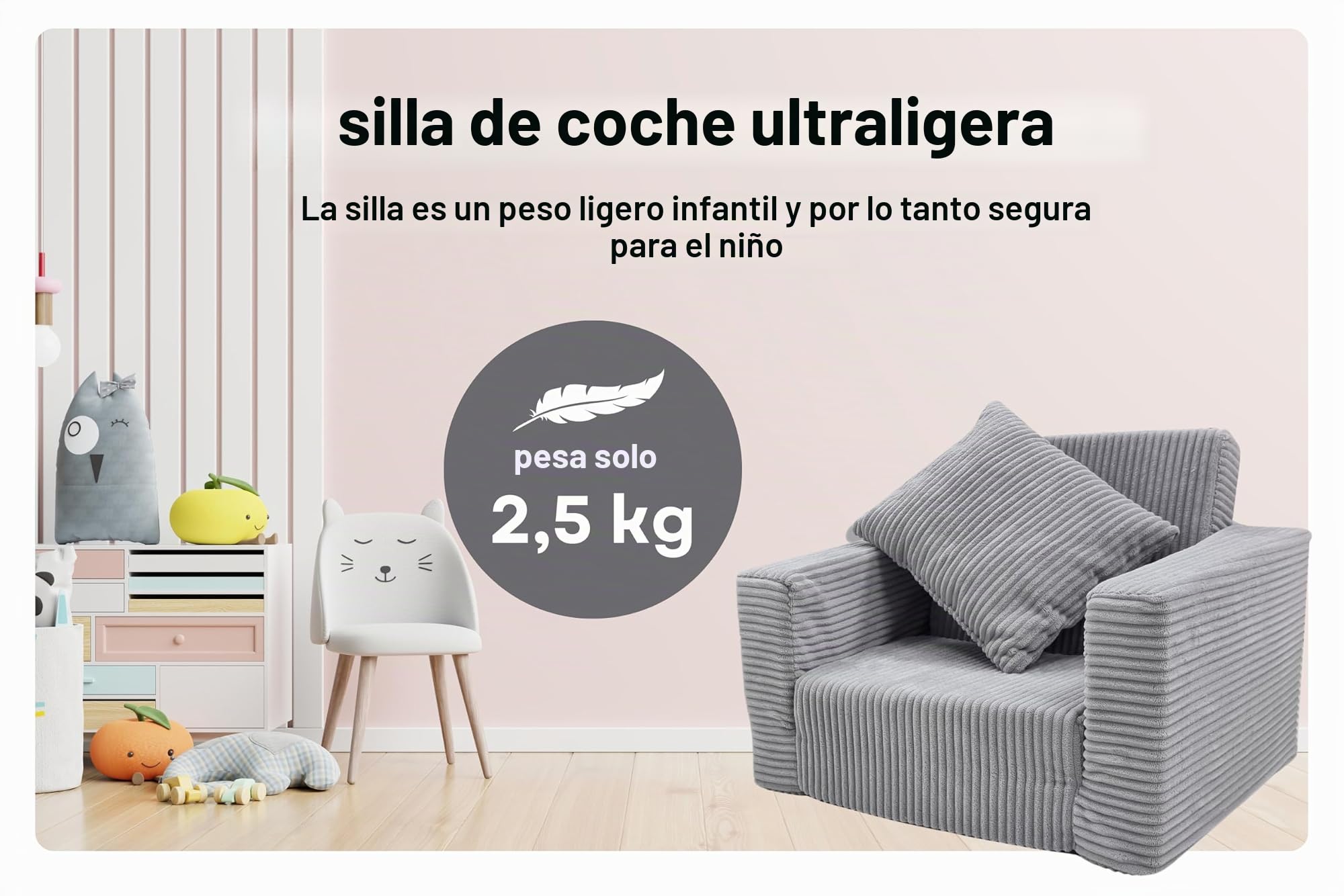 Odolplusz Sillón infantil plegable, minisillón infantil, silla para niños, muebles infantiles para habitación infantil, color beige de pana