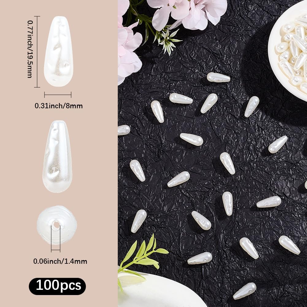 1 Box 100PCS White Plastic Teardrop Shaped Pearls Beads with Hole Water Drop Faux Spacer Imitation Summer Artificial Loose Pearl Bead for Jewelry Making Bracelet Earrings DIY Craft Supply - Image 2