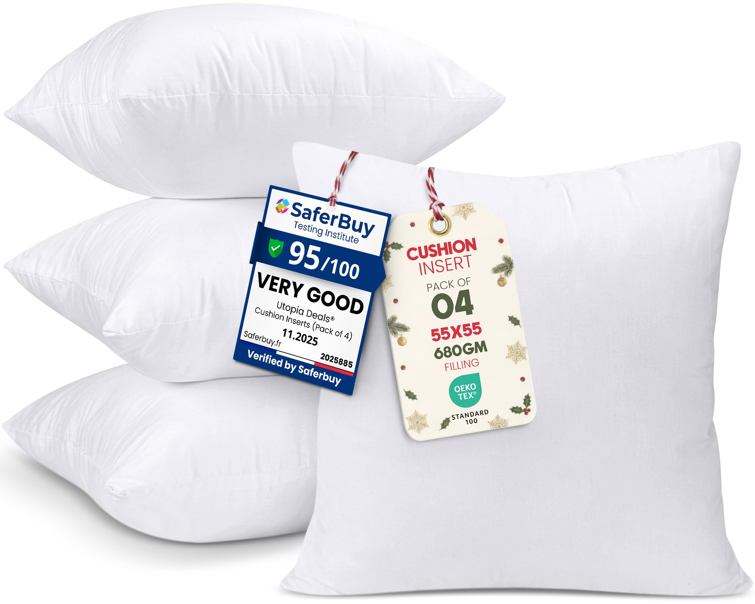 Utopia Bedding Cushion Inserts (Pack of 4) – 55x55 cm (22x22 inch) Hollowfibre Inner Pads for Sofa or Bed – White Cushion Fillers Thorw Pillow