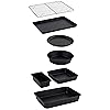Salter Bakes Stackable 7 Piece Bakeware Set – Non-Stick with Baking Tray, Cake Tin, Tart Tin, Loaf Pan, Brownie Pan, Roasting Tin, Cooling Rack, Compact Storage, PFOA-Free, Oven Safe, Black