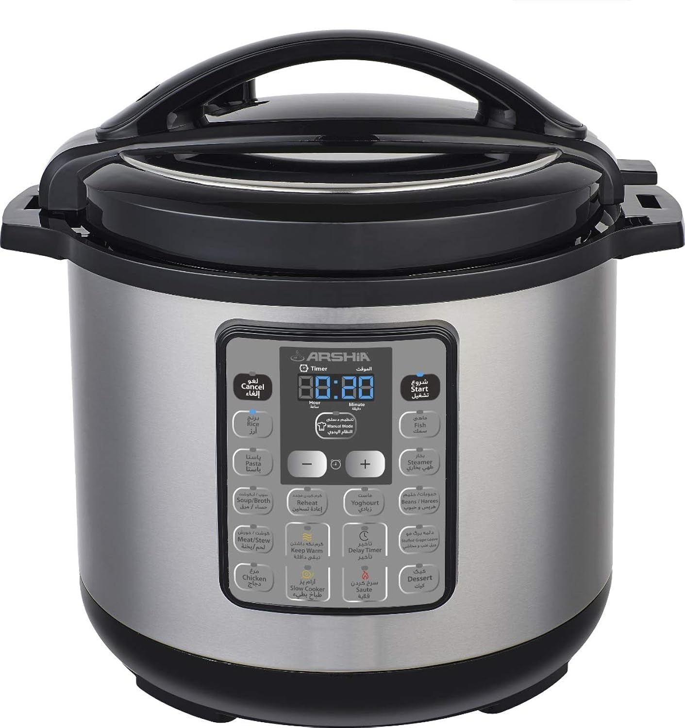 ArshiaDigital Pressure Cooker 12L 1600W Family Size Multi-Function Cooker with Preset Programs, Nonstick Inner Pot, 24H Preset Timer, 12H Keep Warm, Auto Pressure Control & Power Resume