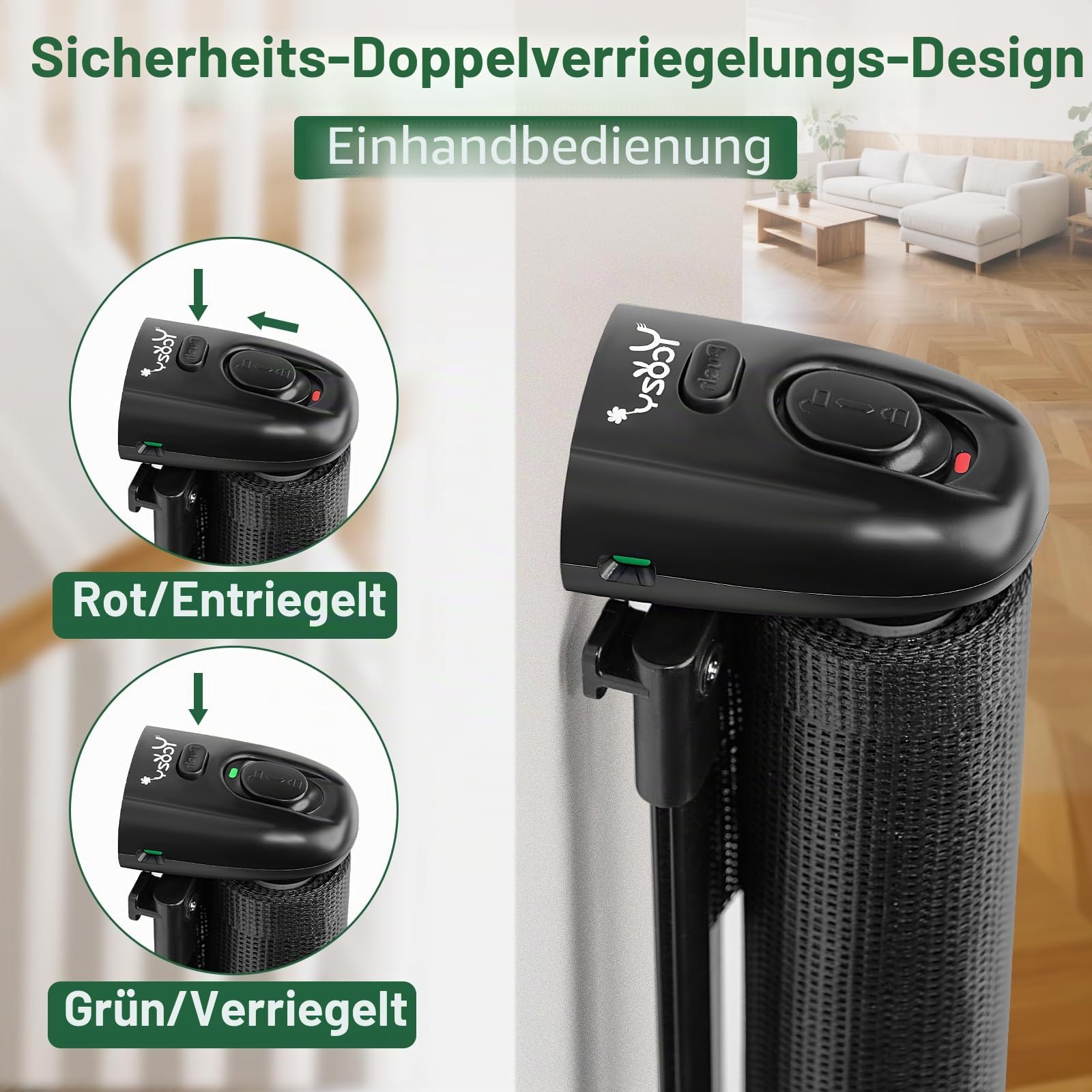 Ycozy Treppenschutzgitter Türschutzgitter Ausziehbar 0-200 cm Kinderschutzgitter Einhändiges Öffnen Absperrgitter für Baby und Haustiere Schutzgitter Treppe Innen Außenbereich (Schwarz)