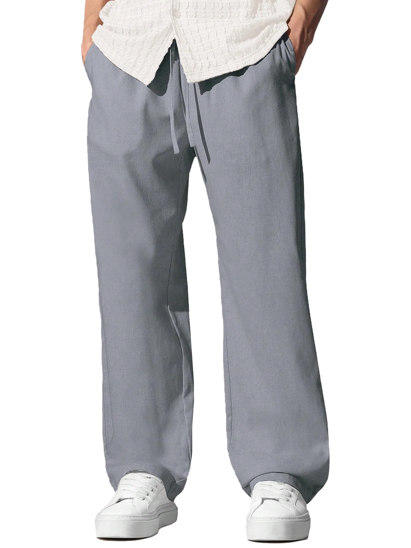 Gradual Mens Casual Linen Pants Elastic Waist Pants Drawstring Summer Beach Yoga Linen Trouser | Loose Fit Track Pants (Pyjama) (in, Alpha, XL, Regular, Grey)-picture-38