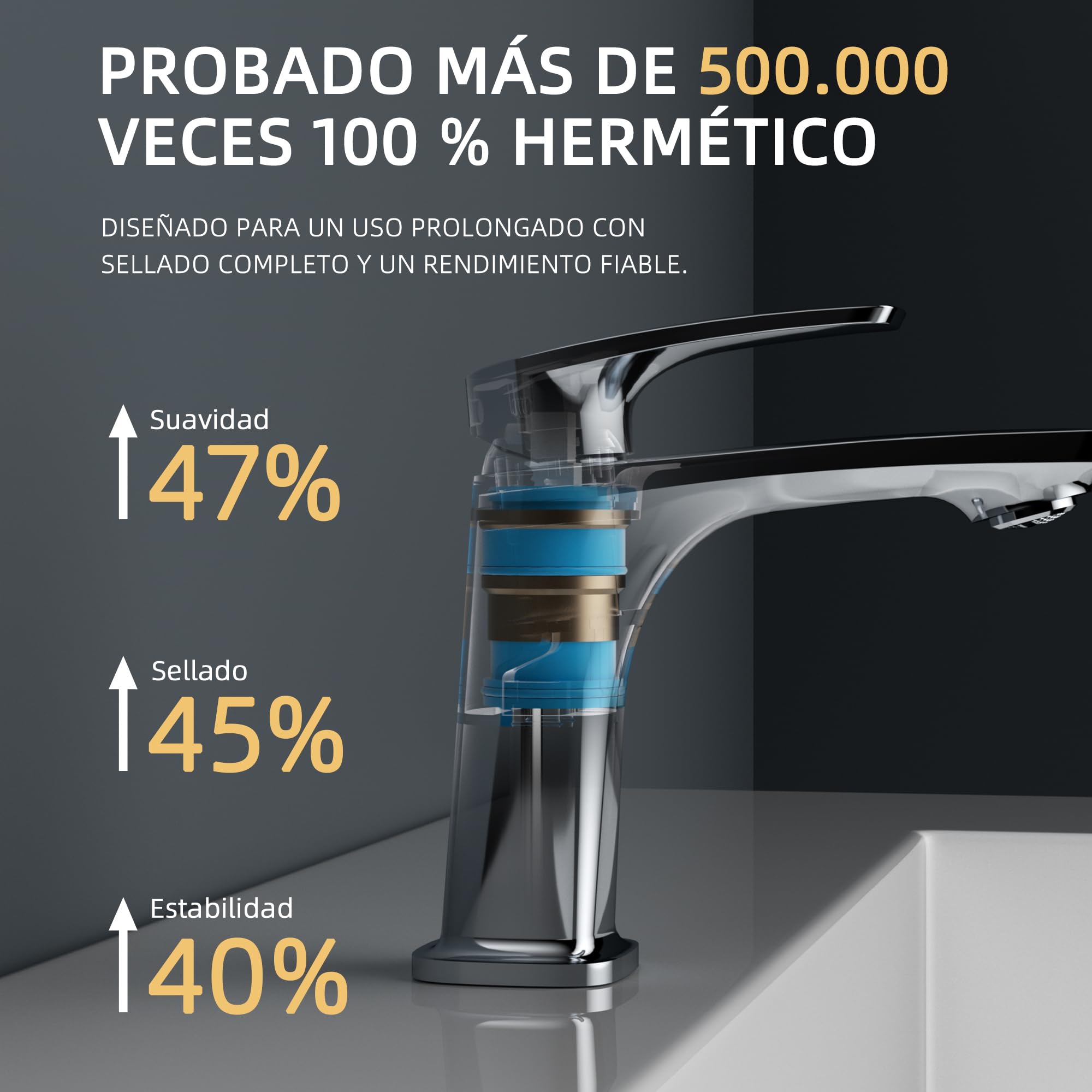 BELZ Grifo Mezclador Baño Latón, Monomando Cromado | Ahorro de agua, silencioso y fácil instalación. Cartucho cerámico antifugas, conexión G3/8.
