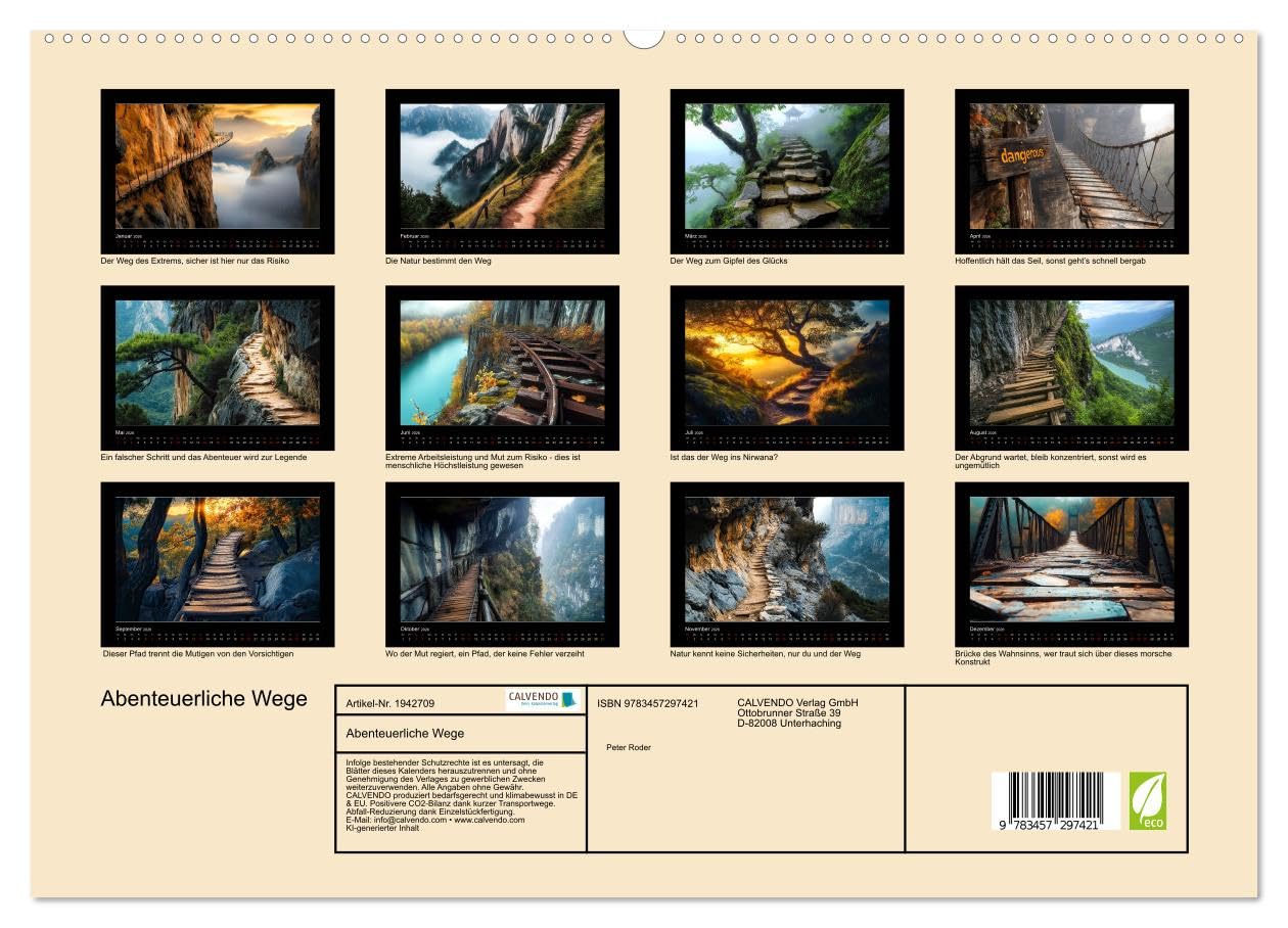Abenteuerliche Wege (hochwertiger Premium Wandkalender 2026 DIN A2 quer), Kunstdruck in Hochglanz: Würden Sie diese Wege gehen? (CALVENDO Natur)
