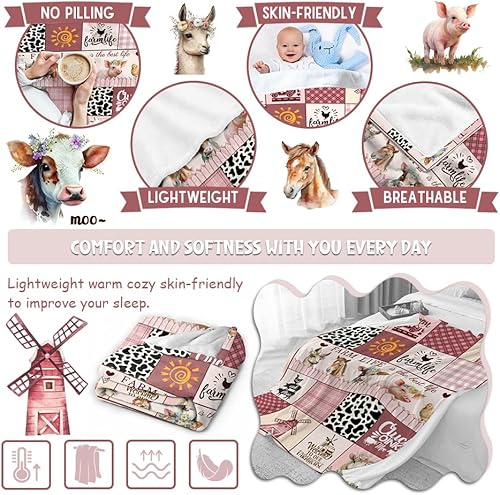 Miniatura 3 de BUYYET Manta de regalo de franela de forro polar a cuadros de animales de granja, ligera, suave, bonita y acogedora manta para cama, sofá, viajes al